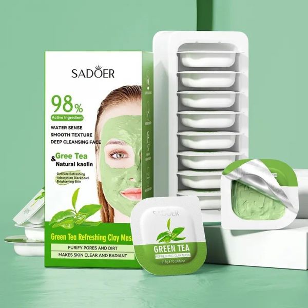 SADOER Clay mask for cleansing pores based on green tea extract, 8*7.5 g